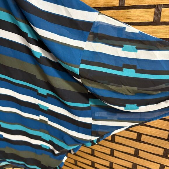 Lane Bryant Blue And Black Sheer Beaded Neckline Drop Shoulder Blouse Size 18/20 - Picture 5 of 8